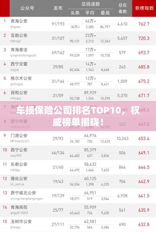 车损保险公司排名TOP10，权威榜单揭晓！